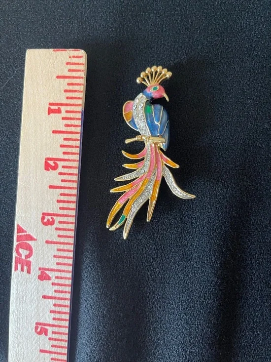 Vintage Gold-Tone Multicolor Bird of Paradise Brooch - Fashion Pin - Picture 3 of 3